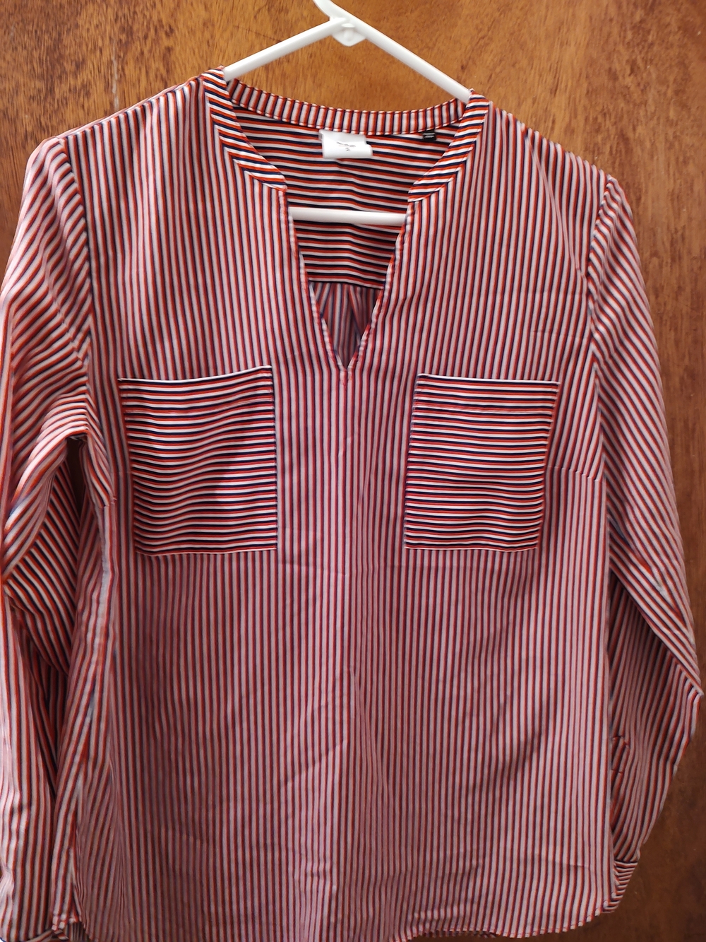 CAbi Red and White Striped Button-Front Casual Shirt